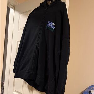 Divided Black Hoodie with Blue and Green Text